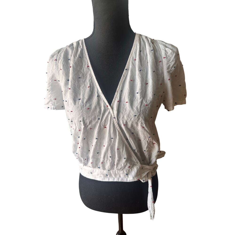 Madewell Clipdot Wrap Short-Sleeve Top Size S Chic Everyday